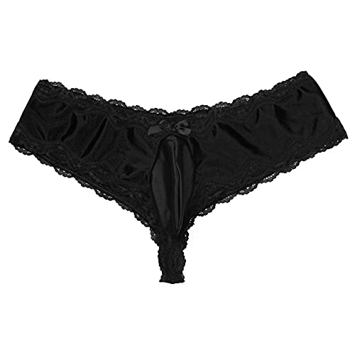 Yihuimin Mens Lingerie Silk Satin Lace Bikini Briefs Sissy Pouch Panties Crossdress Underwear Black Medium