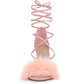 Allegra K Women's Faux Fur Stiletto Heel Pink Lace Up Heels Sandals 7.5 M US