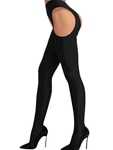 Miss O Strip Panty Suspender Tights-Large-Black