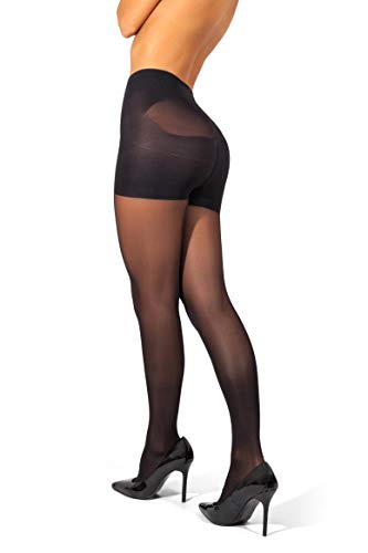 sofsy High Waisted Slimming Tights For Women - Shaping Semi Sheer Pantyhose | 30 Den [Made in Italy] Black 3 - Medium