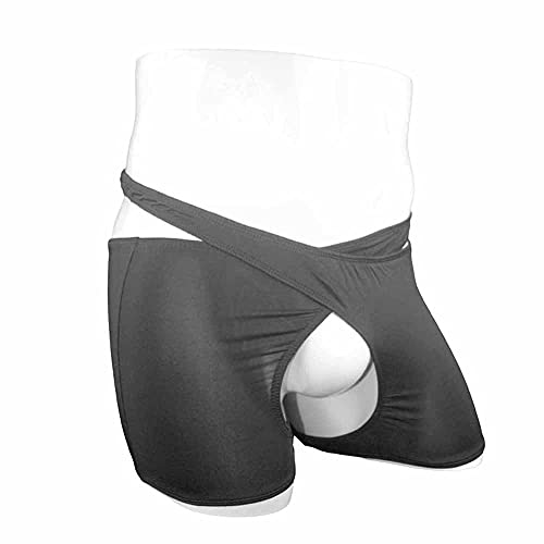 Men's Sexy Thong Underwear Low Waist Large Cross Boxers Briefs Underpants Gift for Boyfriend Black