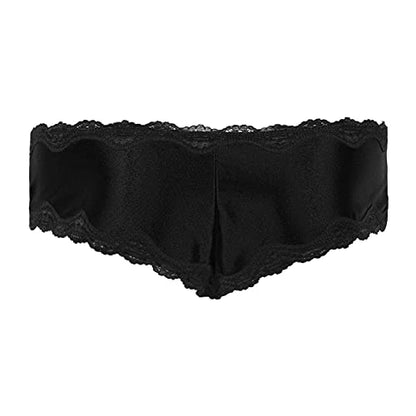 Yihuimin Mens Lingerie Silk Satin Lace Bikini Briefs Sissy Pouch Panties Crossdress Underwear Black Medium
