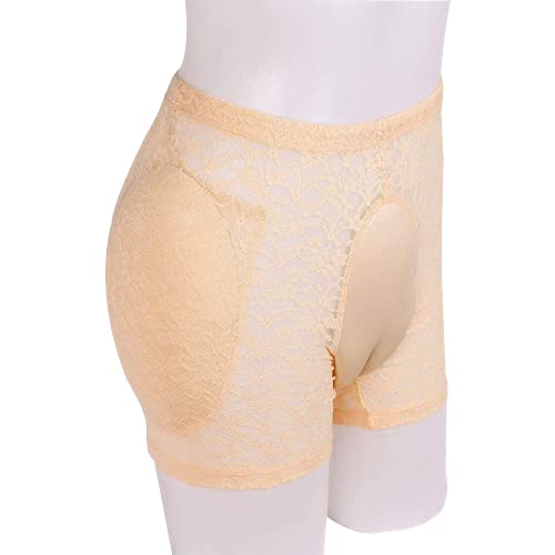 ZMASI Translucent Lace Underwear Men’s Hiding Gaff Panty Brief for Crossdresser, Padded Hips Enhancer with Removable Pads (XL) Nude