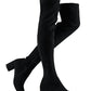 Shoe'N Tale Women Stretch Suede Chunky Heel Thigh High Over The Knee Boots(5,Balck 2.4'' Heel)