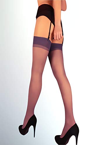 Mila Marutti Sheer Thigh High Stockings Nylons for Garter Belt 20 Den Pantyhose for Women (S/M/L, Grey)