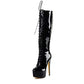Richealnana Women's Large Size Platform Lace Up High Heel Round toe Tie Up Zipper Knee High Boots Stiletto Heel Long Boots Faux Patent Leather Black Size 15