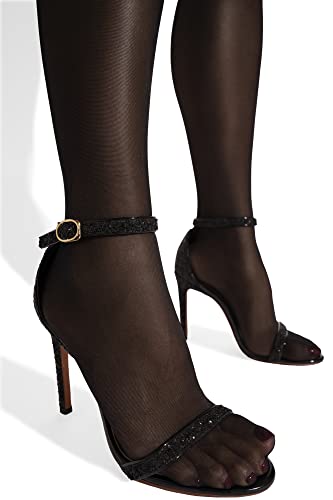 sofsy Women Sheer Thigh High Stockings | Garter Belt Pantyhose | 15 Den [Made in Italy] (Garter Belt Not Included) - Black - Plus Size XXL