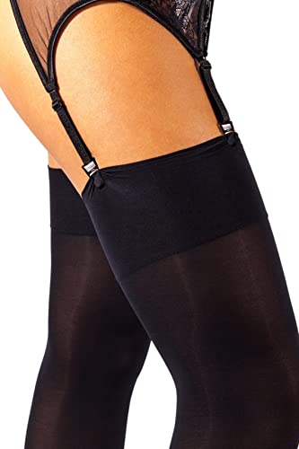 sofsy Thigh High Stockings for Garter Belt Nylon Pantyhose | 60 DEN [Made in Italy] (Garter Belt Not Included) Black Plus Size XL