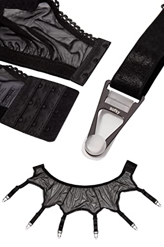 sofsy Mesh Garter Belt with 6 Straps for Thigh High Stockings/Lingerie Women (Garter Belt and Stockings Sold Separately) - Black Plus Size XXL