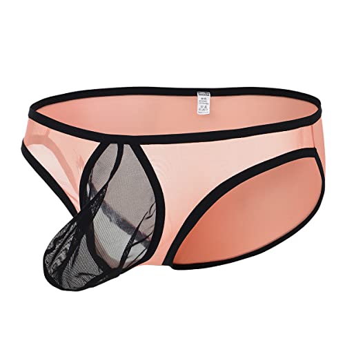 ZONBAILON Men's Underwear Sexy Low Rise Breathable Mesh Bulge Ball Pouch See Through Briefs,Orange XXL