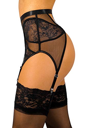 sofsy Black Garter Belt for Women Thigh High Stockings | Lace Garter Belts for Thigh Highs (Stockings Not Included!) - L