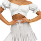LYANER Women's Ruffle Short Sleeve Tie Up Back Crop Top Off Shoulder Bardot Blouse White Medium