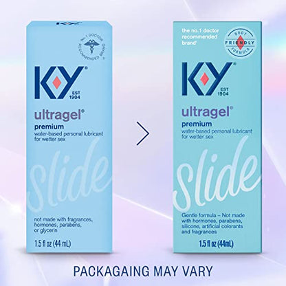 K-Y Ultragel Lube, Personal Lubricant, NEW Water-Based Formula, Safe for Anal Sex, Safe to Use with Latex Condoms, For Men, Women and Couples, Body Friendly 1.5 FL OZ