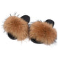 Valpeak Fur Slippers Slides For Women Open Toe Fuzzy Fur Slippers Girls Fluffy House Slides Outdoor (Natural,8-9 )