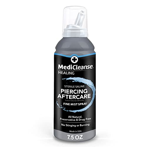 MediCleanse Sterile Saline Piercing Fine Mist Spray 7.5 Oz. All Natural, No Alcohol, Vegan Friendly, for Piercings and Tattoos