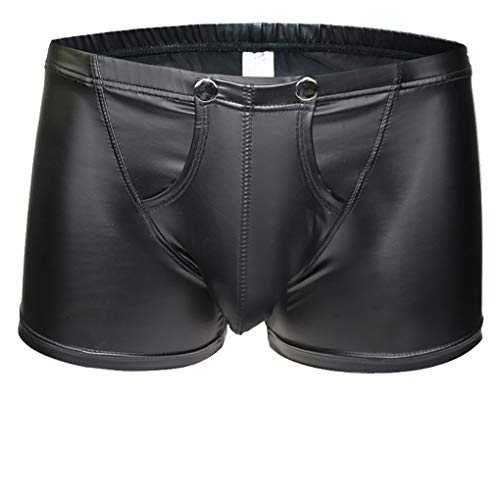 TESOON Mens Imitation Leather Underwear Sexs Boxer Briefs (Large, BK)
