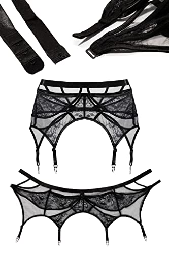 sofsy Lace Garter Belt / Suspender Belt with Clips for Women's Thigh High Stockings (Stockings Sold Separately) Black - Plus Size XXXL 3XL (W34-35inch)