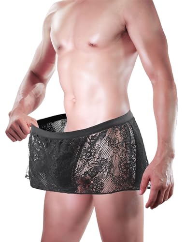 AUBIG Pouch Panties for Men Skirt G-String Thongs Underwear Briefs with Garters Breathable Bikini Briefs Low Waist Stretch Underpants Black-3