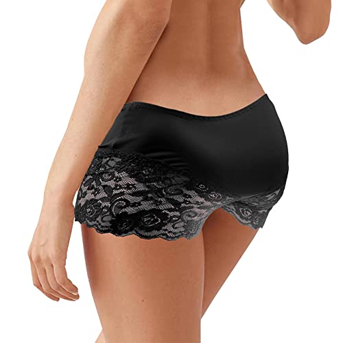 Walang Lip Men's Lace Briefs Sissy Pouch Underwear Breathable Stretch Panties Large Hip Wrap with Translucent Thighs (Black)