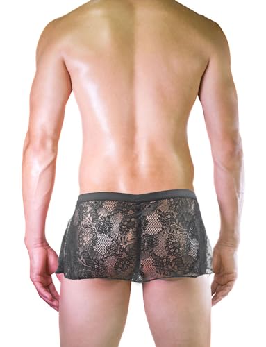 AUBIG Pouch Panties for Men Skirt G-String Thongs Underwear Briefs with Garters Breathable Bikini Briefs Low Waist Stretch Underpants Black-3