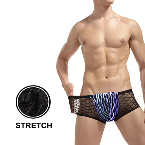 Lumisonata Men's Underwear Led Sexy Boxer Briefs Light Up Mesh Lace Panties Luminous Swimsuit Glow Breathable Low Rise Shorts for Men(Black)