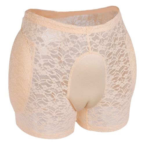 ZMASI Translucent Lace Underwear Men’s Hiding Gaff Panty Brief for Crossdresser, Padded Hips Enhancer with Removable Pads (XL) Nude