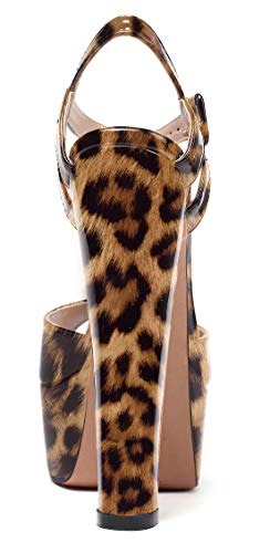 Sammitop Women's Platform Chunky High Heels Ankle Strap Sexy Sandals Peep Toe Wedding Party Prom Dress Shoes for Women Bride Leopard US5