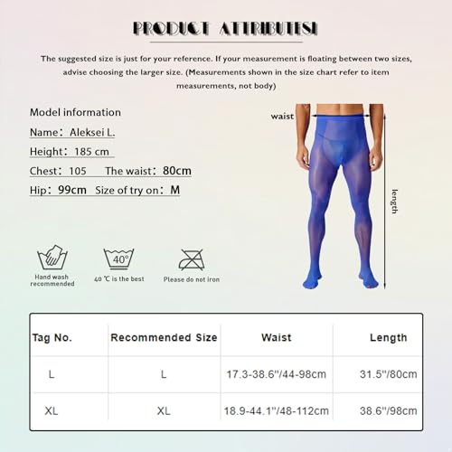 Miutii Men's See Through Mesh Closed Toes Footed Tight Leggings Stretchy Pantyhose Stockings Nude X-Large