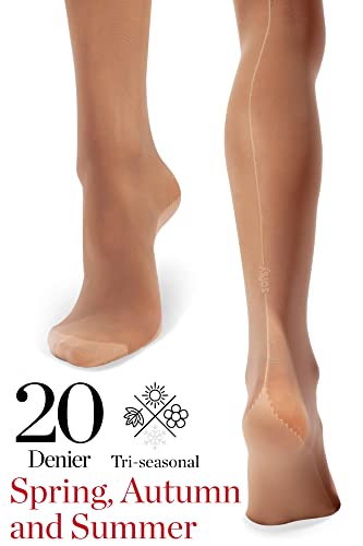 sofsy Sheer Backseam Thigh-High Stockings - Seamed Nylon Pantyhose w/Hold-Up Silicone | 20 Den [Made in Italy] - Natural with Natural Seam - Medium/Large