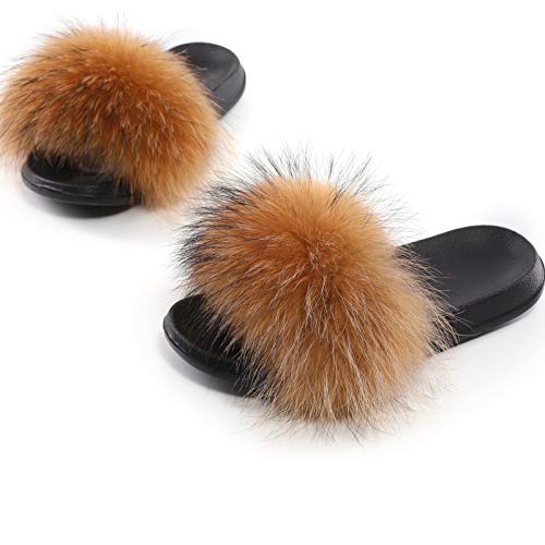 Buy Valpeak Fur Slippers Slides for Women Open Toe Real Fox Fur