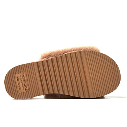 Dearfoams Women's Fireside Cairns Shearling Easy on/Off Slide Sandal Slipper, Driftwood, 7 W US