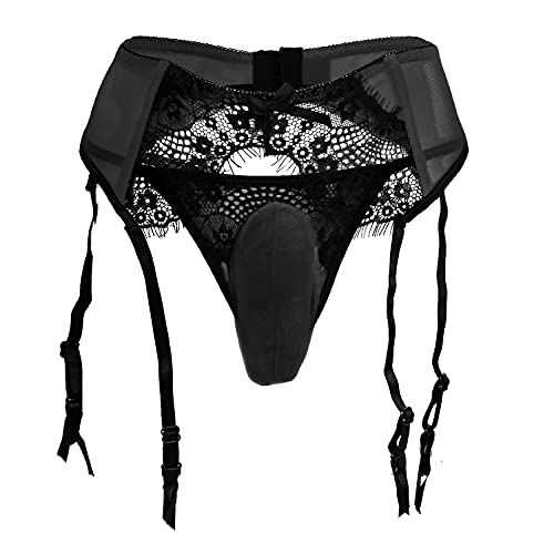 Sexy Men's Panties Underwear lace Briefs Panties Thong G-String Bikini (XL，Black)