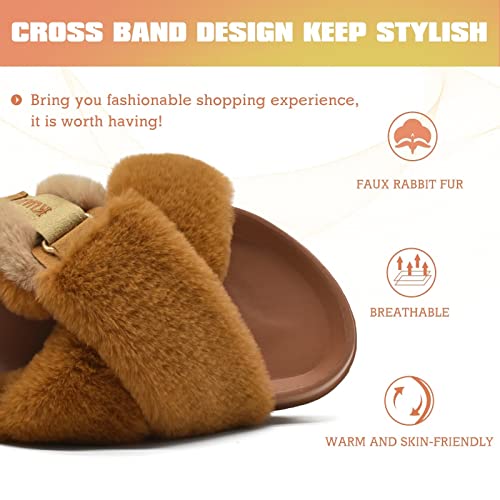 Women's Cross Band Plush Slippers, Fashionable Indoor House Slippers
