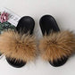 Valpeak Fur Slippers Slides For Women Open Toe Fuzzy Fur Slippers Girls Fluffy House Slides Outdoor (Natural,8-9 )