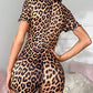 SHENHE Women's V Neck Short Sleeve Romper Playsuit Bodysuit Onesie Pajama Button Up Romper Leopard M