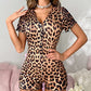 SHENHE Women's V Neck Short Sleeve Romper Playsuit Bodysuit Onesie Pajama Button Up Romper Leopard M