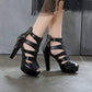 Waucuw Women's Platform High Heels Chunky Peep Toe Back Zipper Heeled Sandals (8.5, Black)