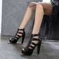 Waucuw Women's Platform High Heels Chunky Peep Toe Back Zipper Heeled Sandals (8.5, Black)
