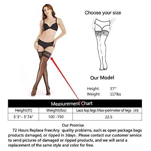 ARRUSA Nylon Shiny Thigh High Stockings,Ultra Shimmery Lace Silicone Sheer Tights,Stay Up lingerie Pantyhose for Women