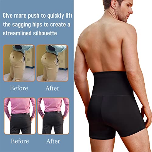 TAILONG Men Tummy Control Shorts High Waist Slimming Underwear Body Shaper Seamless Belly Girdle Boxer Briefs (Black with Fly, XL)