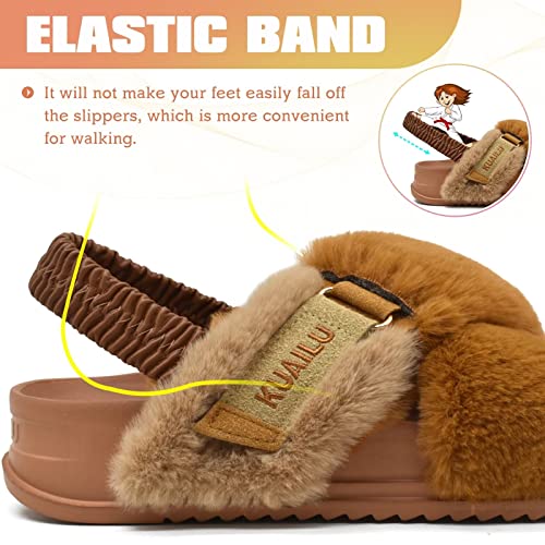 Comfortable Furry Fluffy Platform Shearling Slippers Womens Luxury