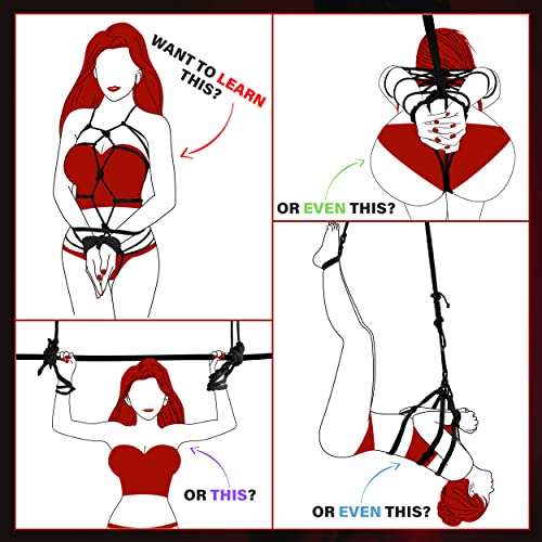 Prosixtoy Super Soft Cotton-Rope Sex Bondage Kit BDSM Beginner Set Shibari Bondage Ropes Restraint Kit Adult Sex Toys for Women Men and Couples,32 Feet 8MM(Black+Red)