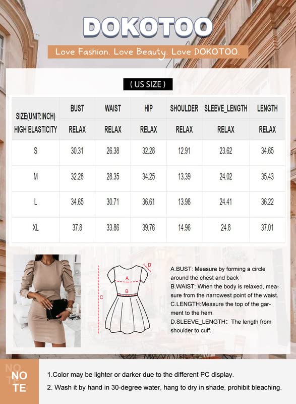 Dokotoo Sweater Dresses for Women 2023 Crewneck Puff Long Sleeve Dress Button Lightweight Solid Color Slim Bodycon Knit Dress Blue Large