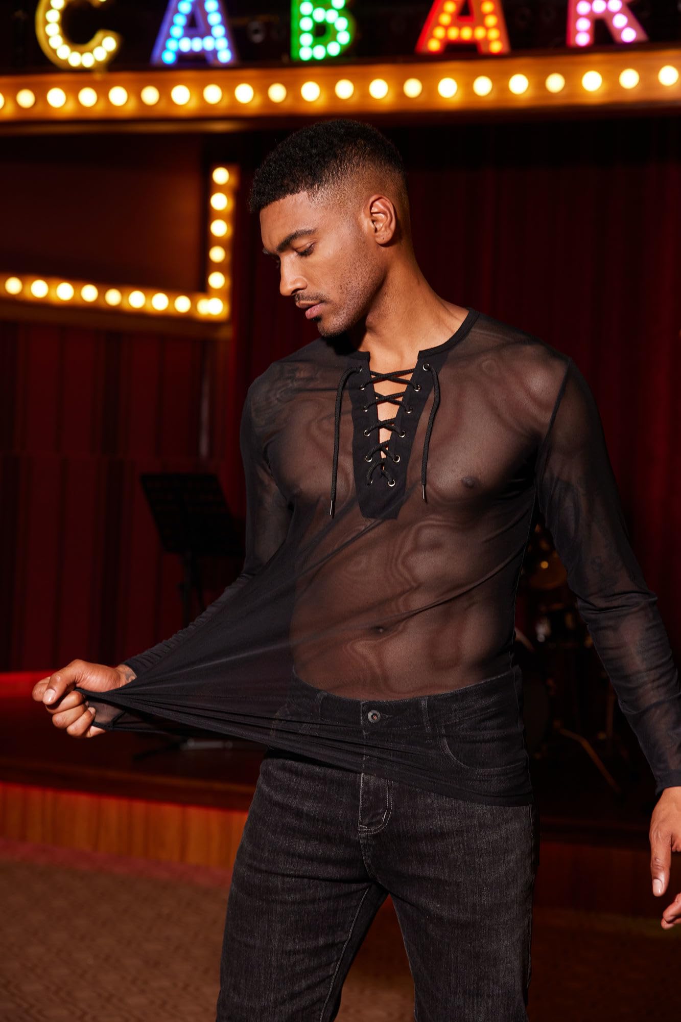 Black sheer see through shirt online