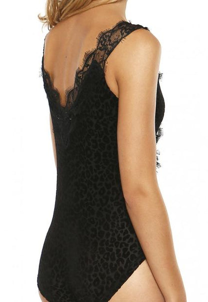 Velvet Lace Animal Print Design Bodysuit - Boudoir Glamour [PinUp Style]